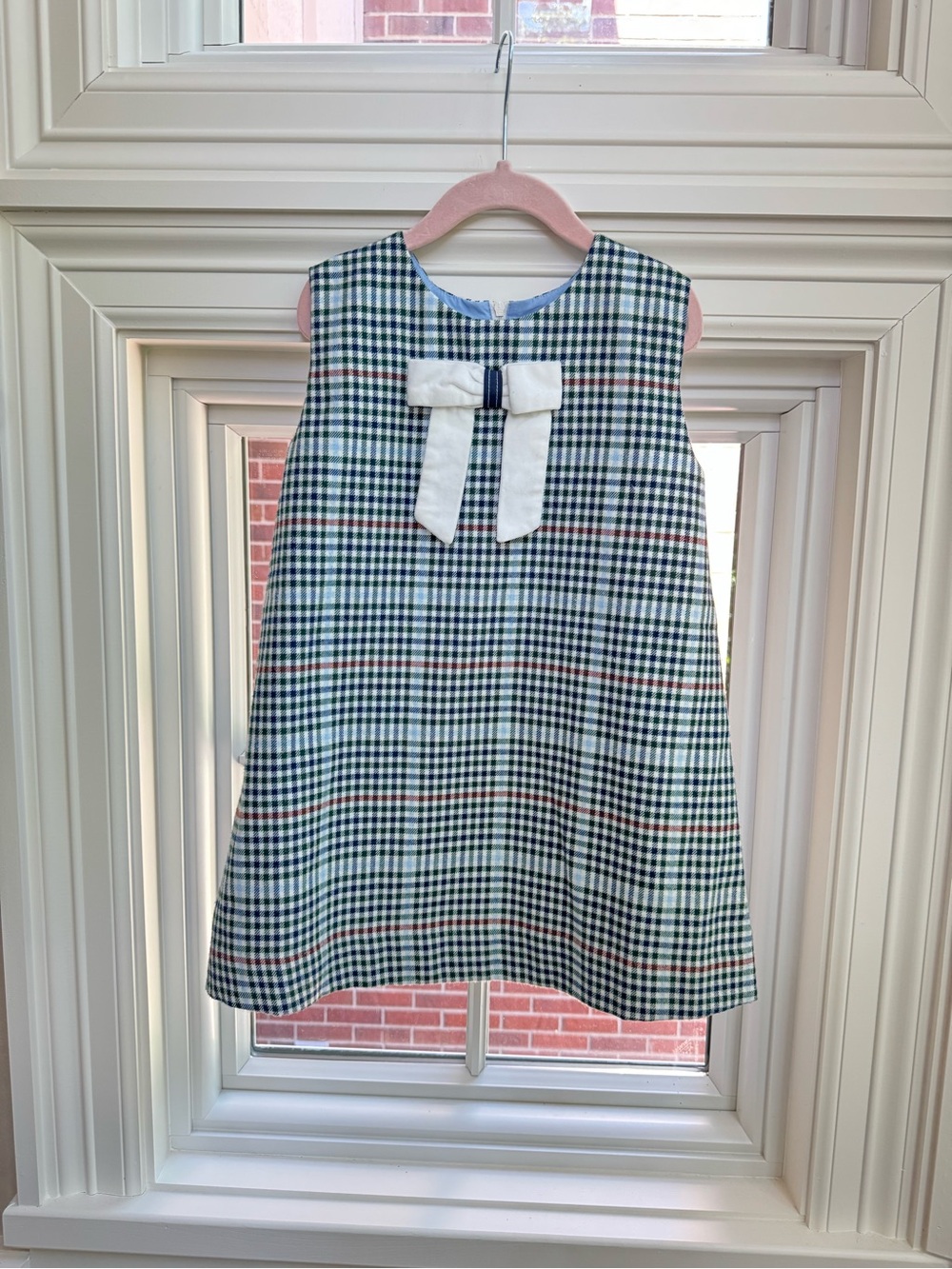 The Beaufort Bonnet Company Navy, White & Red Check Sleeveless Bow Dress